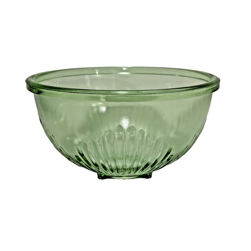 Vintage Green Depression Glass Mixing Bowl Rib Shell Pattern Farmhouse Kitchen